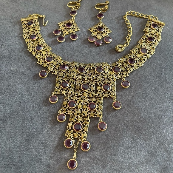 Goldette Jewelry - GOLDETTE Vintage Runway Art Deco Austrian Amethyst Crystals Necklace/Earring Set